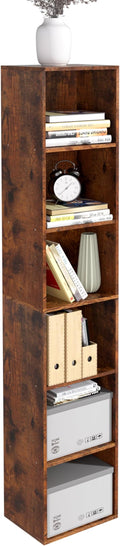 6-Tier Wooden Cube Storage Organizer, 62 Inch Tall Bookcase & Display Shelf with 6 Open Cubes, Freestanding DIY Closet Shelving Unit for Living Room Office(Retro Brown, 6 Cube-W(11.8inch)
