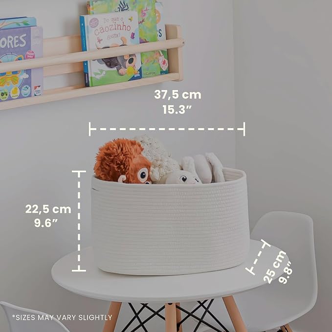Off-White Cotton Rope Baskets for Shelves, Set of 3 - 15"×10"×9½" - Woven Storage Baskets for Organizing - Closet, Nursery, Bedroom, Playroom - Toys, Books, Towels, Clothes