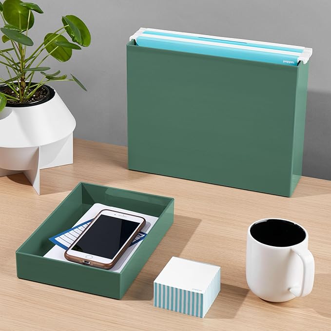 Poppin Stackable Medium Accessory Tray - Modular Lacquer Desk Trays for Office Organization, Color-Coordinated Office Supplies for Desk, Paper Trays (Sage, Medium Accessory)