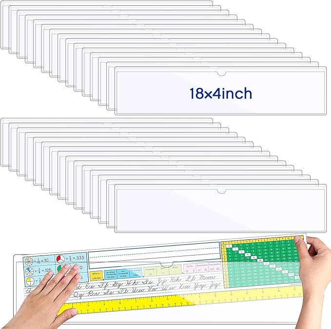 Chinco 60 Pcs Self Adhesive Pockets, Bin Labels for Storage Bins, Clear Pocket Label Sleeves, Plastic Index Card Holder with Top Open for Organizing Bins Box Drawer (18 x 4 Inches)