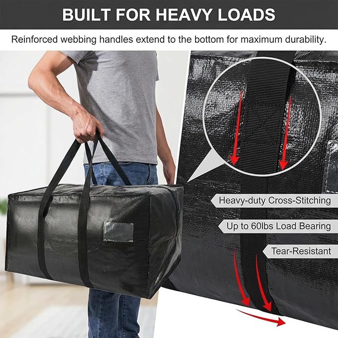 2 Pack Jumbo Packing Bags,58 Gallon Heavy Duty Extra Large Moving Bag, L 27*w 15*h 14inch Reusable Movings Bags Extra Large Moving Bag with Handles for College Movings Space-Saving, Shipping