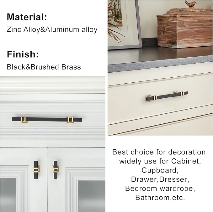 30 Pack 7-1/2 Inch Cabinet Pulls Black and Gold Cabinet Handles Kitchen Cabinet Handles, Black Dresser Drawer Pulls Kitchen Cabinet Hardware