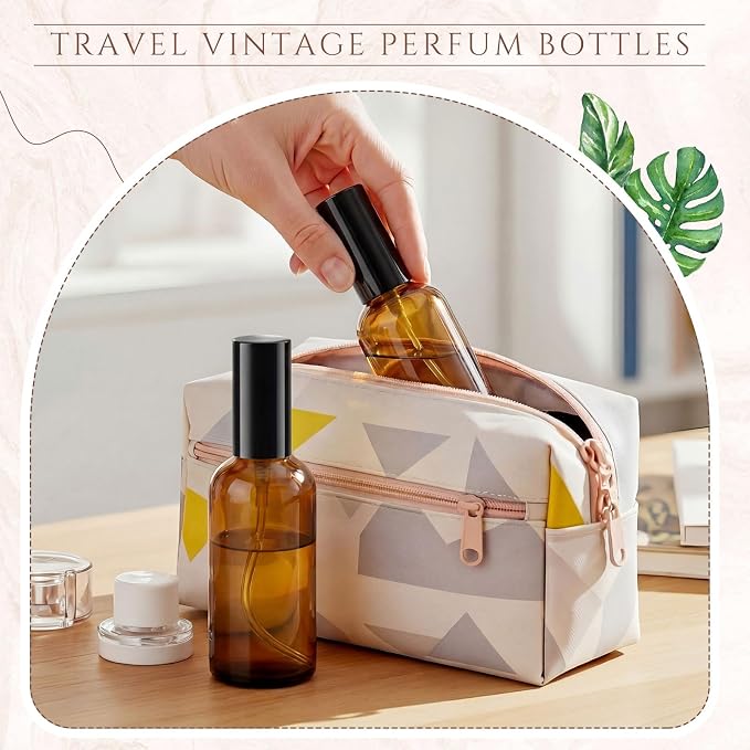 Roshtia 30 Pcs Glass Spray Bottle Clear Empty Bottles Small Refillable Reusable Perfume Bottle with Fine Mist Sprayer Pump for Face Body Travel(3.4 oz,Black Amber)