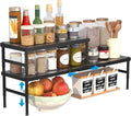 2 Pack Expandable adjustable stackable kitchen organizer,Spice Racks,Counter Shelf for Cabinets,Small Cupboard Organizers,Heavy Duty Metal Pantry Storage Shelves Racks for kitchen,cabinet, bathroom