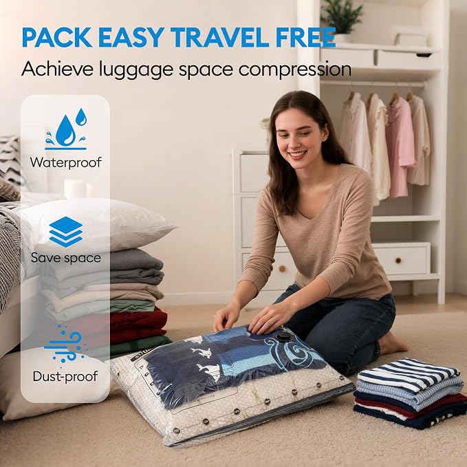 13 Pack Vacuum Seal Bags for Clothing Travel with Electric Pump | Extra Thick Space Saver Bags, Compression Packing Bags for Luggage, Blankets, Winter Coats, Comforters, Sweaters Clothes