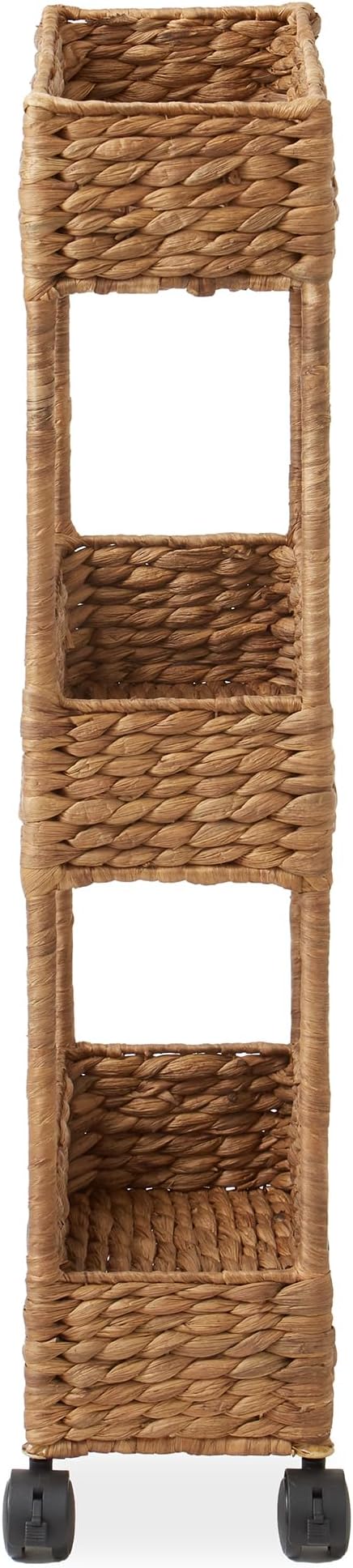 Casafield 3-Tier Slim Rolling Storage Cart - Cinnamon, Water Hyacinth Utility Cart for Bathroom, Craft Room, Nursery, Laundry Room Organization