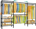 SEMHOR E06 Expandable Heavy Duty Clothes Rack for Reach-in Closet, Freestanding Clothing Racks with Shelves, Carbon Steel Closet Organizer System Adjustable from 70.8-93.9", Max Load 800LBS, Black