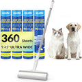 DELOMO 9.45" Large Lint Roller for Floors Carpet Furniture Bed Couches Rug | Big Sticky Roller with 360 Extra Sticky Sheets, 45" Long Handle for No-Bending Cleaning Pet Hair, for Dog Cat Owners Homes