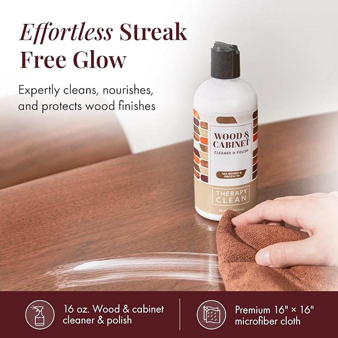 Therapy Wood Cleaner and Polish - Cabinet & Table Restorer (2-Pack) | Almond scent, natural conditioning formula. Restores wood cabinets, tables & furniture. 16 oz 2-Pack.