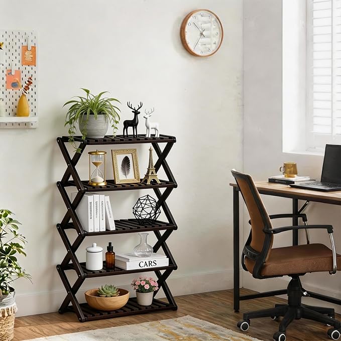 5 Tier Bamboo Shoe Rack Black,Portable Folding Shoe Storage Rack,Without Installation Small Shoe Rack Perfect for Corridors, Drom, Bedrooms and Small Spaces