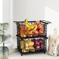 2 Pack Stackable Metal Wire Vegetable Fruit Basket for Kitchen Counter Cabinet, Pantry Organizers and Storage Basket, Food Can Snack Onion Potato Bread Storage Shelf Freezer Organizer Bins Containers