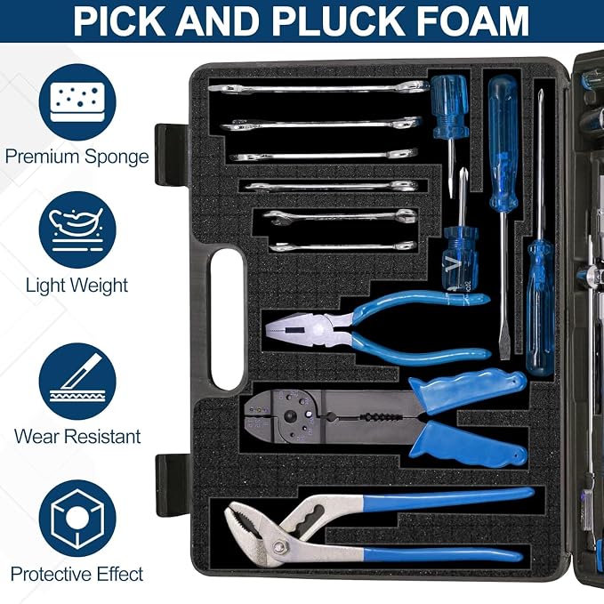 8 Pcs Pick and Pluck Foam Sheets 3 Size Polyurethane Pick Apart Foam Inserts Pads with Bottom Use for Camera Case, Tool Box, Storage Drawer (4P 16" x 12" x 2", 2P 16" x 12" x 1", 2P 16" x 12" x 0.4")