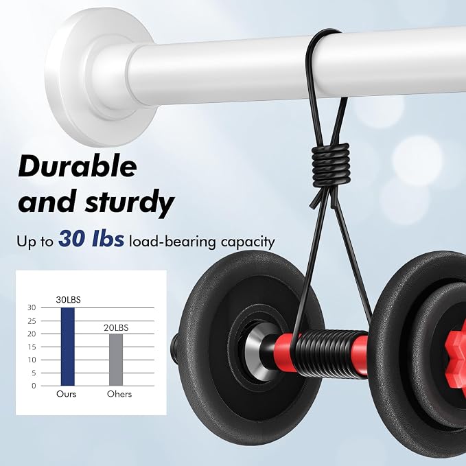 White Shower Curtain Rod Tension 30 to 92 Inch,1 Inch Diameter Adjustable Tension Curtain Rod No Drilling,Shower Rods for Bathroom,No Rust