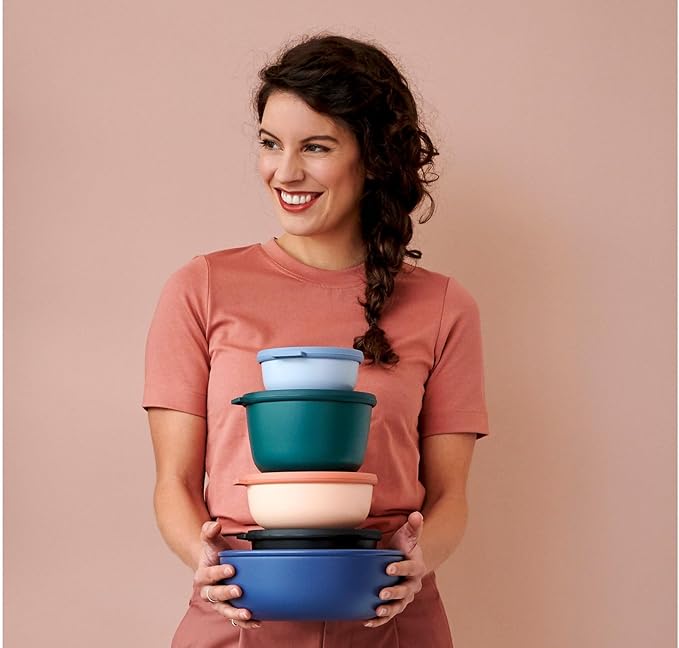 Mepal – Multi Bowl Cirqula 3-Piece Set – Food Storage Container with Lid - Suitable as Airtight Storage Box for Fridge & Freezer, Microwave Container & Servable Dish - 350, 750, 1250ml - Nordic Green
