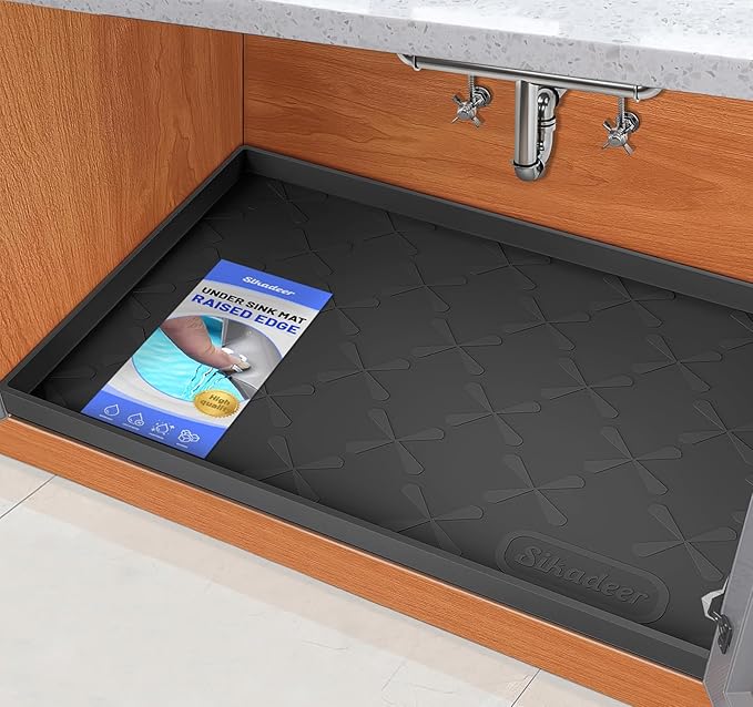SIKADEER 40" x 22" Under Sink Mat Waterproof, Silicone Mat Kitchen Drawer Shelf and Cabinet Liner, Sink Protector for Kitchen Organizers and Storage, Boot Tray Pet Food Mats
