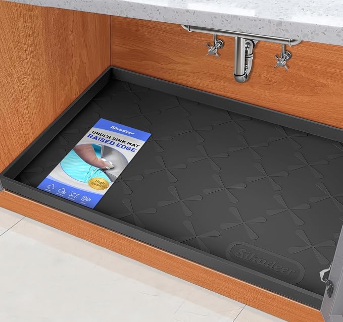 SIKADEER 22" x 22" Under Sink Mat Waterproof, Silicone Mat Kitchen Drawer Shelf and Cabinet Liner, Sink Protector for Kitchen Organizers and Storage, Boot Tray Pet Food Mats