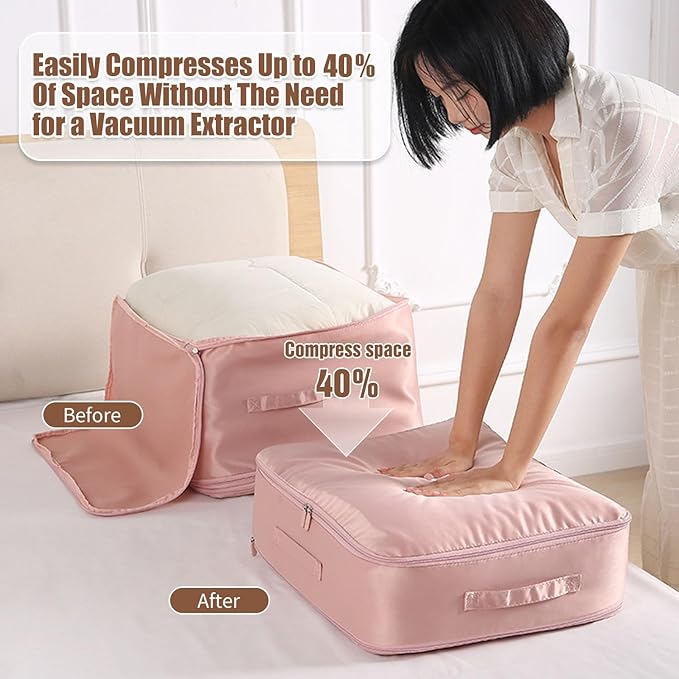 Ultra Space Saving Self Compression Organizer, Upgraded Space Saving Self Compression Organizer Space Bags, Premium Comforter Packaging Cube Bedding Storage Bag (Light Grey, X-Large 54×42×60cm)