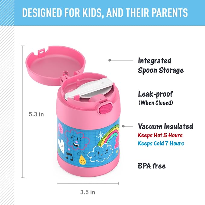 THERMOS FUNTAINER 10 Ounce Stainless Steel Vacuum Insulated Kids Food Jar with Spoon, Sketchbook
