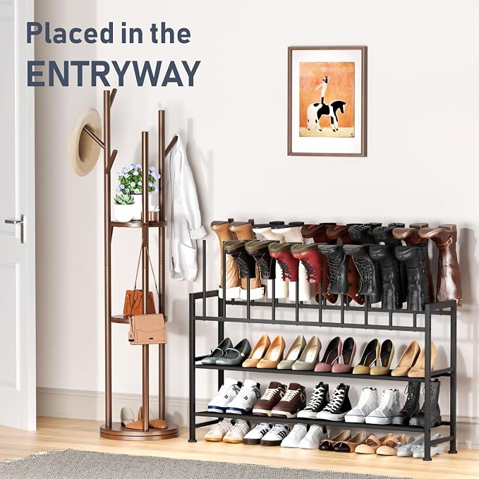 DIMJ Boot Rack 4-Tier - Black Metal Boot Storage Rack for Tall Boots Organizer, Shoe Rack for Boots, Sneakers, High-Heel, Entryway, Fits 10 Pairs