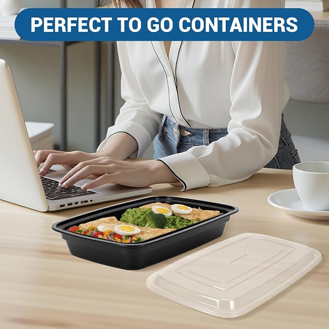 50-Pack 24 oz Reusable Meal Prep Containers 1 Compartment Food Storage Containers with Lids, Bento Box, Stackable, Microwave/Dishwasher/Freezer Safe, BPA Free