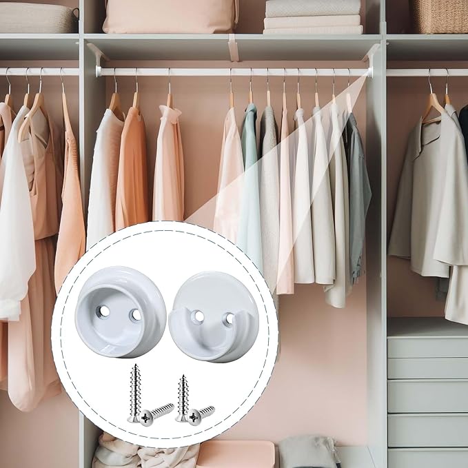 Yaocom 6 Pairs Metal Closet Rod Socket Bracket Set Heavy Duty Shower Curtain Rod Holders Pole Sockets Accept 1-3/8" Diameter Rod Pole with Screw on Attachment for Wardrobes Shelf (Matte White)