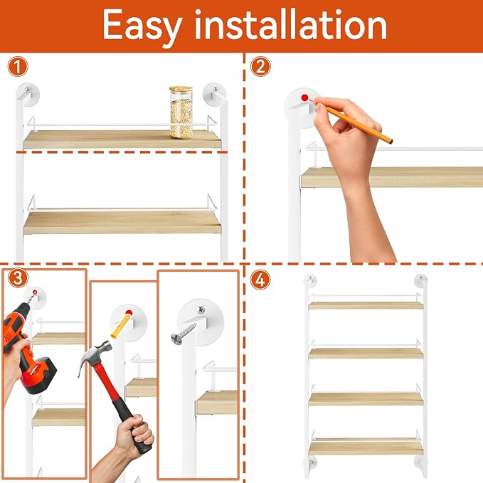 IBUYKE 4 Tier Spice Rack Wall Mount for Kitchen,Natural TLJ016R | Hanging Seasoning Organizer,Large Spice Rack for Wall Spice Organization for Kitchen Cabinet Bathroom Pantry Living Room