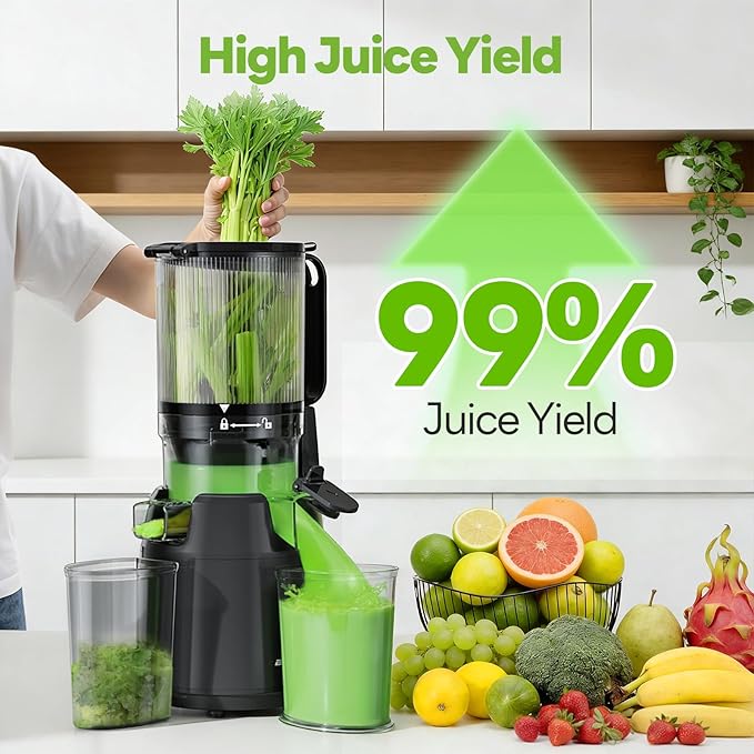 ECOSELF Juicer Machines, 5.3" Large Mouth Feed Chute with Self Feeding & Hands-Free Design, Juice Extractor Machine for Fruit & Leafy Greens, Juicer Machine Easy to Clean, With Pusher