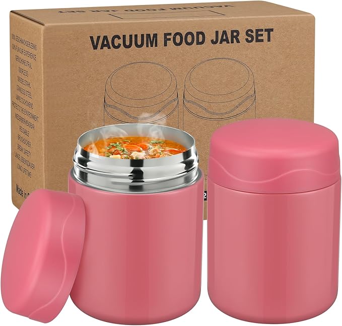 wiwens 12oz 2 Pack Insulated Food Jar Set for Kids Soup Thermo Hot Food Lunch Container Wide Mouth Leak Proof Stainless Steel Vacuum Bento Box for School Office Travel Outdoors
