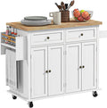 HOMCOM Kitchen Island Cart with Solid Wood Top, 44" Mobile Kitchen Island Table on Wheels with Storage Cabinets, 2 Drawers, Adjustable Shelves, Spice Rack & Towel Bar for Dining Room, Distressed White