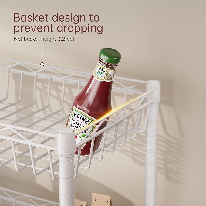 SINGAYE 6 Tier Shelf Wire Shelving Adjustable Storage Shelves Basket Rack | Adjustable Shelves with Wheels Metal Storage Unit Closet Bathroom Organizers Pantry Kitchen Garage Laundry Room White