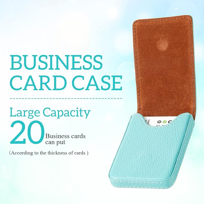 Outus 2 Pcs Business Card Holder, PU Leather Business Card Case Pocket Wallet with Magnetic Shut for Men Women(Pink and Green,Classic)