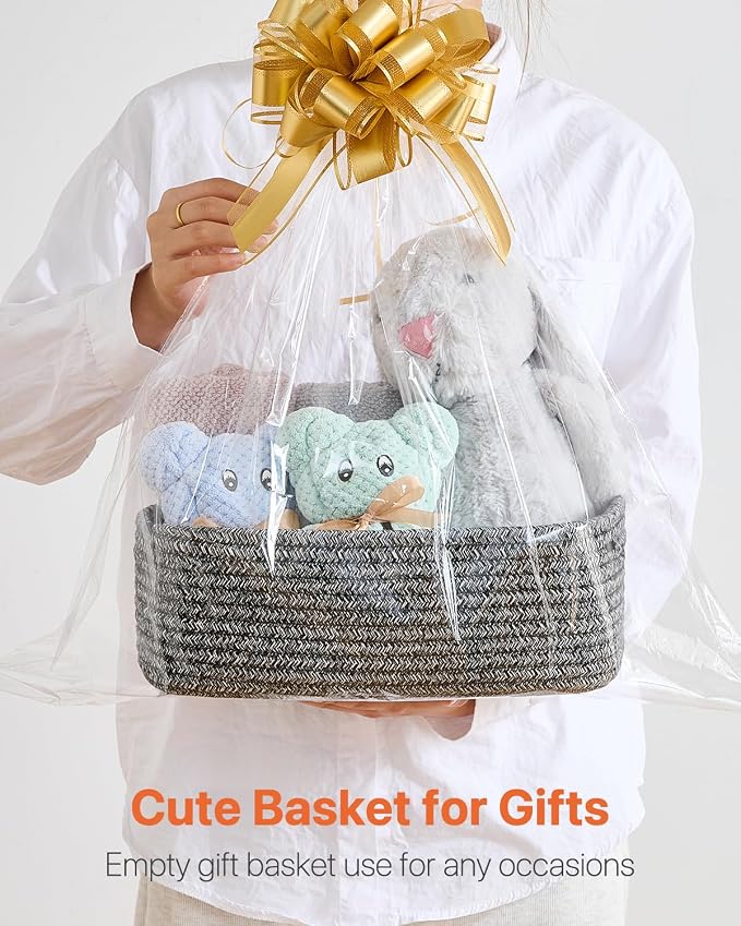 Small Woven Basket, 12 x 8 x 4.5 Inches, Storage Basket for Organizing, Cute Small Rope Shelf Closet Cube Storage Bins Baskets for Shelves, Dog Toy Gift Baskets Empty, 3 Pack Mixed Black