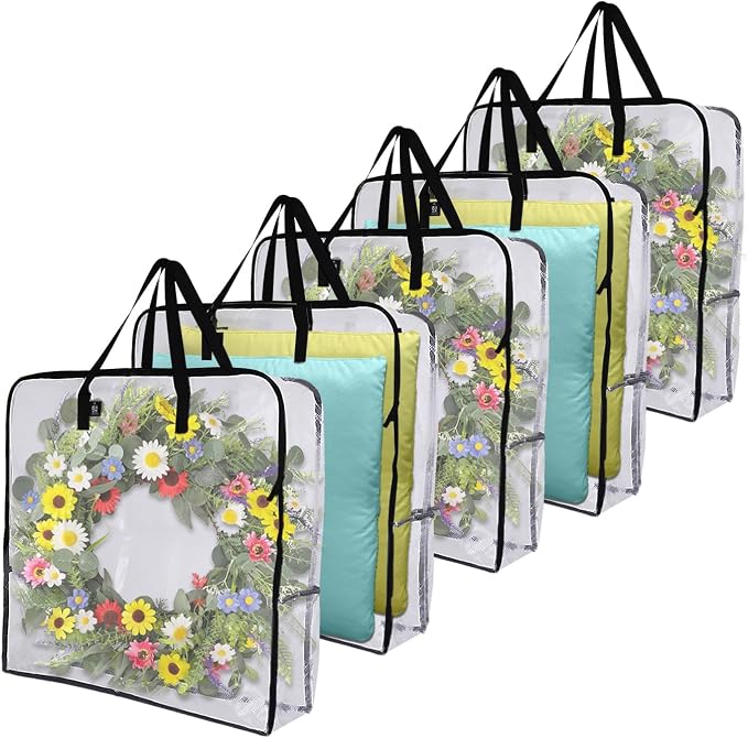 VENO 5 Pack Summer Wreath Storage Bag, Spring, Christmas Decoration Garland Container, 30 Inch Clear Door Wreath Organizers, Moving Boxes, Packing Supplies for College (Square - 5 Pack)
