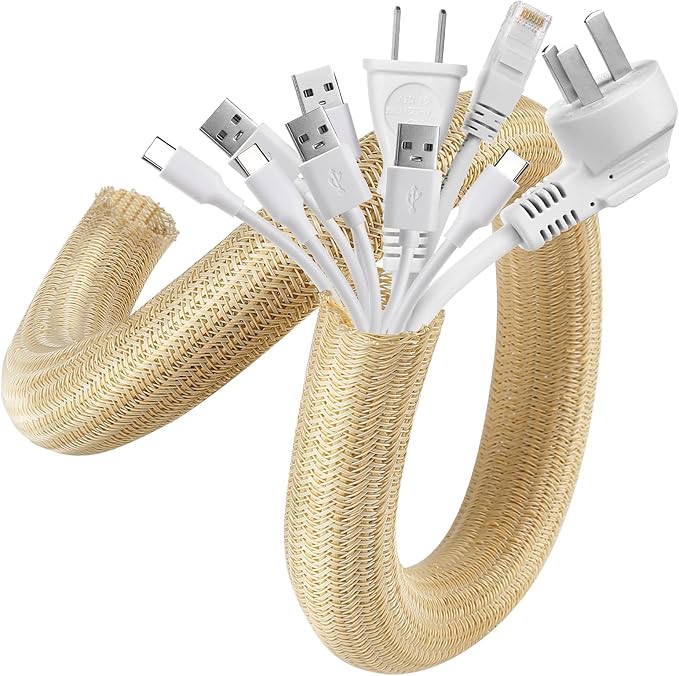 AGPTEK Cable Sleeve, Cable Management Desk Cord Cover Organizer Wire Hider for Home Office Computer TV Wire Loom Tubing Pet Proof Cord Protector from Cat Dog Chewing (Wood Color, 1.5"-6.6ft)