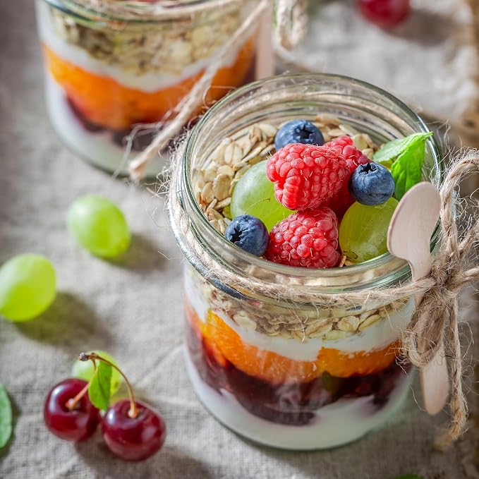 SHOWIN Overnight Oats Containers with Lids, Glass Jars with Lids 4 pcs, Wide Mouth Mason jars for Salad, Yogurt, Snacks, Meal Prep