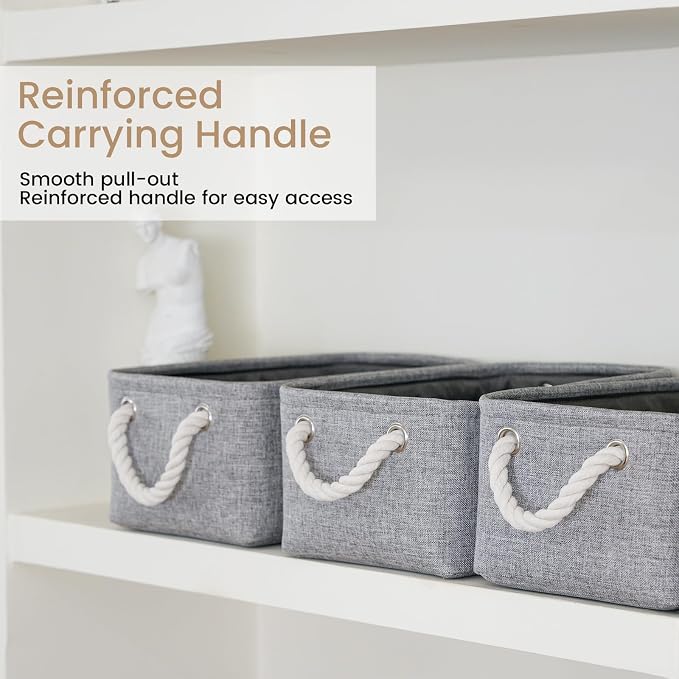 Storage Baskets for Shelves 11.8x7.9x5.2 Inch, Foldable Fabric Storage Bins with Handles, Small Storage Baskets for Organizing Closet, Office, Home Organization (1-Pack, Gray)