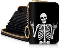 Blusabaca RFID Credit Card Holder Small Women Travel Wallet, Skull Skeleton | Removable Keychain, Case with Zipper, Vegan PU Leather, Cash Coin Pocket, Business Accordion Purse, Ladies Female Gift