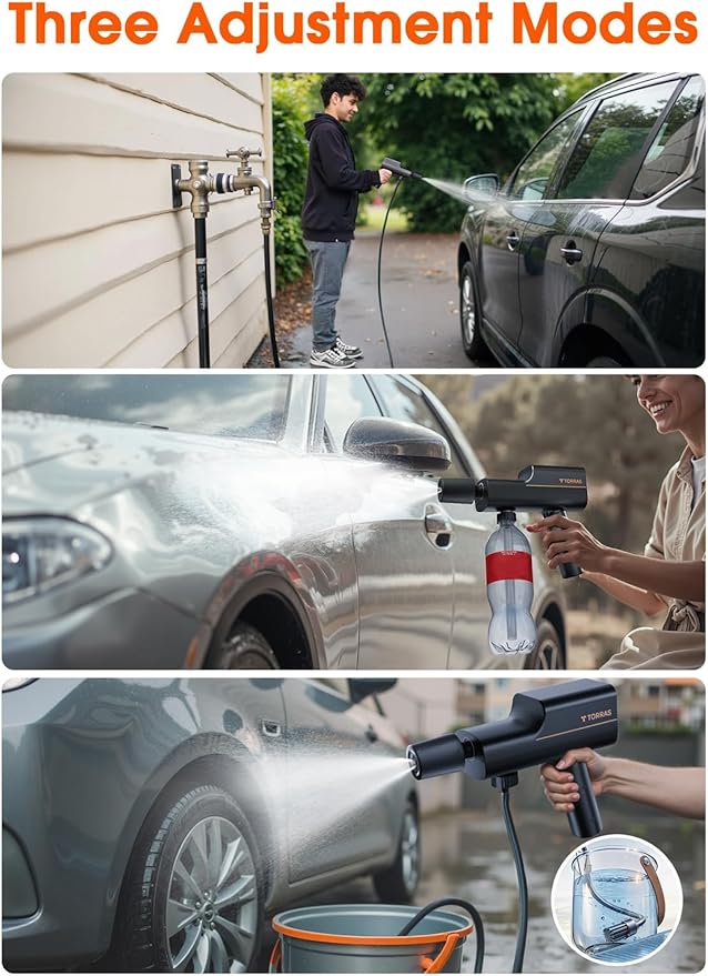 TORRAS Cordless Electric Pressure Washer, 990 PSI Foldable Power Washer, Weight 1.1kg, Six Nozzle Modes, Fast Charging, Portable Washer, Home Cleaning & Garden Watering