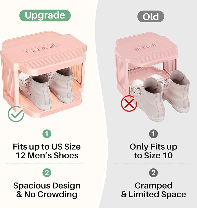 Kitstorack 8-Tier Vertical Plastic Shoe Rack, Freestanding Stackable Shoe Storage Organizer Cubes Shoe Shelf Tower or Small Closets and Tight Spaces, Pink