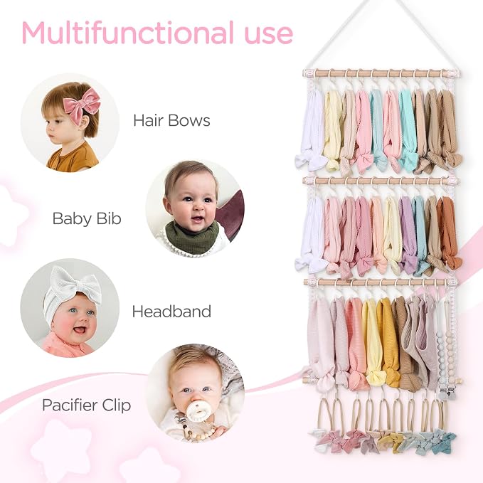 POVETIRE Headband Holder for Girls Baby Headband Organizer Head Bands Hair Accessories Display Organizer Wall Hanging Decor for Nursery baby Room