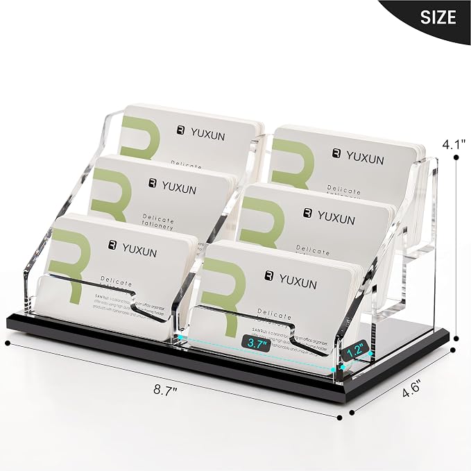 YUXUN Black Business Card Holder for Desk-3 Tier 6 Slot, Acrylic Business Card Holder for Women Men, Business Card Display Stand for Exhibition, Home, Office