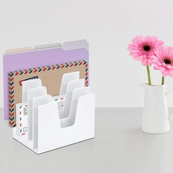 Acrimet 5 Section Incline File Sorter Organizer, Desktop Mail Holder, White | Durable Plastic, Space-saving Design, Easy Document Access, Ideal for Office, Home and School Use