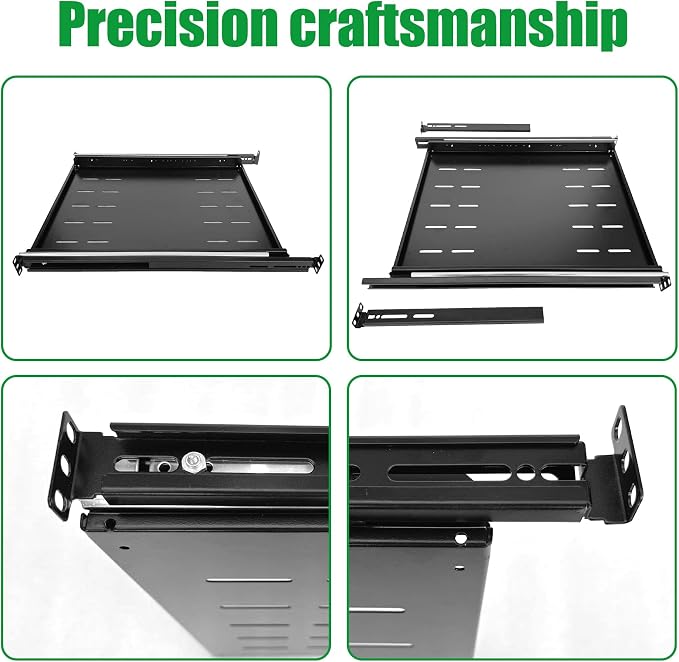 Keyboard mount-1U Sliding Shelf 19in Mount Keyboard Shelf Tray 4 Post Rack Mount Adjustable Depth 24 to 35inch for 19" Server Network Rack&Cabinet (Rack drawer-550)