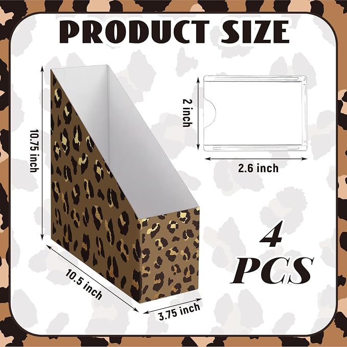 AmazingSpark Leopard Print Magazine File Holder Decorative Set of 4