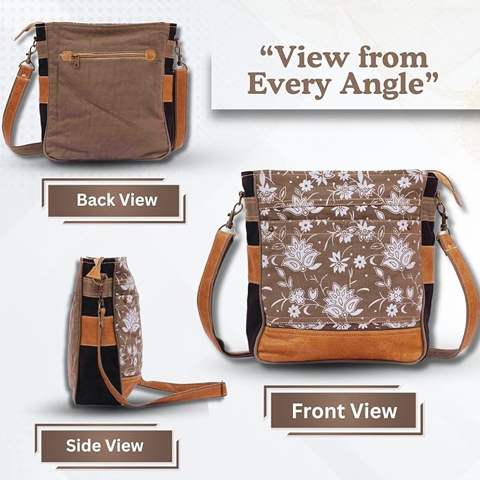 RAJERIYA Bags SEL de MER Upcycled Blossom Print Canvas & Leather Shoulder Bag, Canvas Crossbody Bags for Women