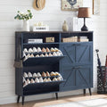 Barnyatoh Shoe Storage Cabinet,Farmhouse Shoe Organizer with 4 Flip Drawers & Barn Door Design,Freestanding Hidden Slim Narrow Shoe Rack Cabinet with Open Shelves for Entryway,Foyer,Hallway,Navy Blue