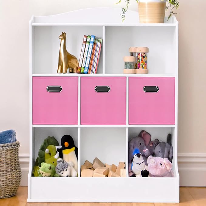 Fabric Cubby Storage Bins,13x13x13 Inches,Cube Organizer Bin Foldable Storage Boxes with Dual Handles Fabric Organizer Box and collapsible Storage basket,Set of 8,Pink