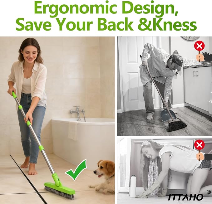 Grout Brush with Long Handle & Groove Gap Scrub Brush, Grout Cleaning Brush,V-Shape Grout Scrub Brush,Grout Cleaner Brush for Bathroom,Tile,Baseboard, Kitchen, Space Window Track, Corner