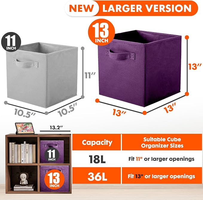 ShellKingdom Storage Bins, Foldable Fabric Storage Cube And Cloth Organizer | Storage Drawer For Closet And Toys, 13 X 13 X 13 INCH, 6 Pack (Purple)