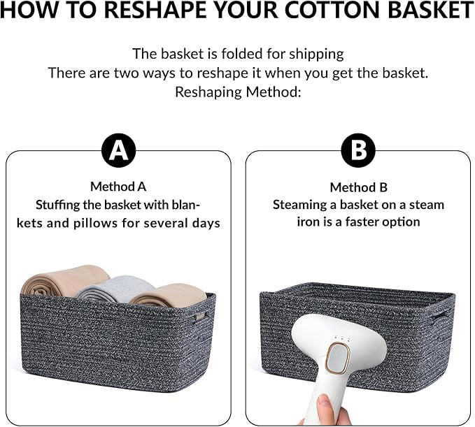 MiniArk Large Storage Baskets for Shelves, 17 x 13 x 7.5” Closet Organizers Bins for Clothes Blanket Towels, Baby Nursery, Toy Baskets Box, Woven Rope Baskets, 3 Packs Dark Gray